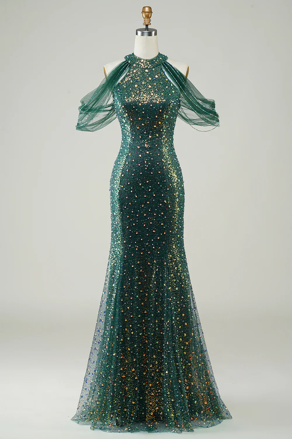 DingJiDress Sparkly Dark Green Sequin Mermaid Long Prom Dress