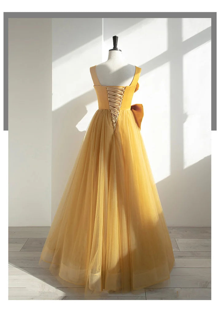 Classic Yellow Straps Long Party Dress Formal Dress Yellow Evening Dress