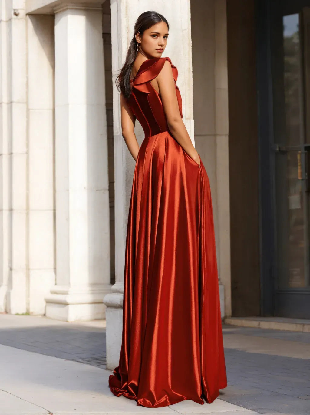 Princess One-Shoulder Sleeveless Floor-Length Prom Evening Dresses with Ruffles