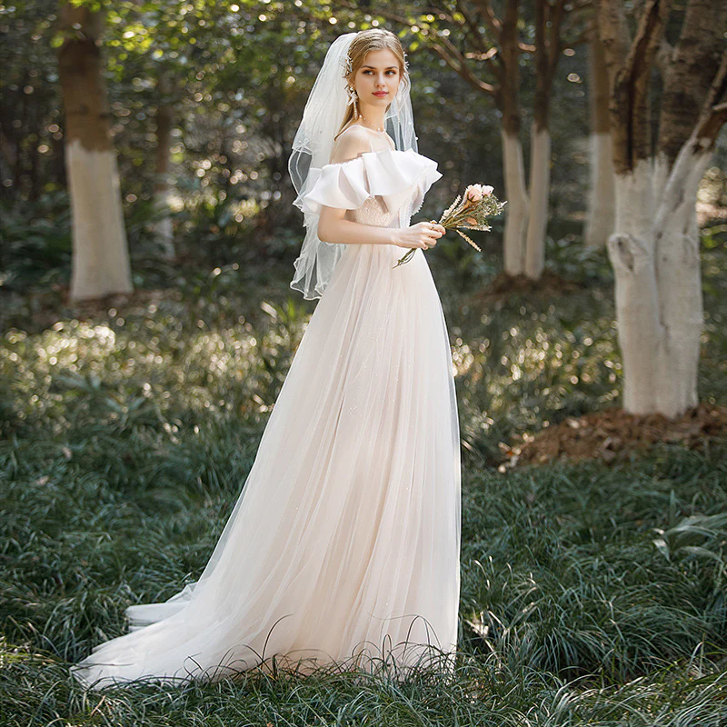 DingJiDress Formal Women's Dresses Spaghetti Strap Bow Neck Long Elegant Fantastic Wedding Dress No veil