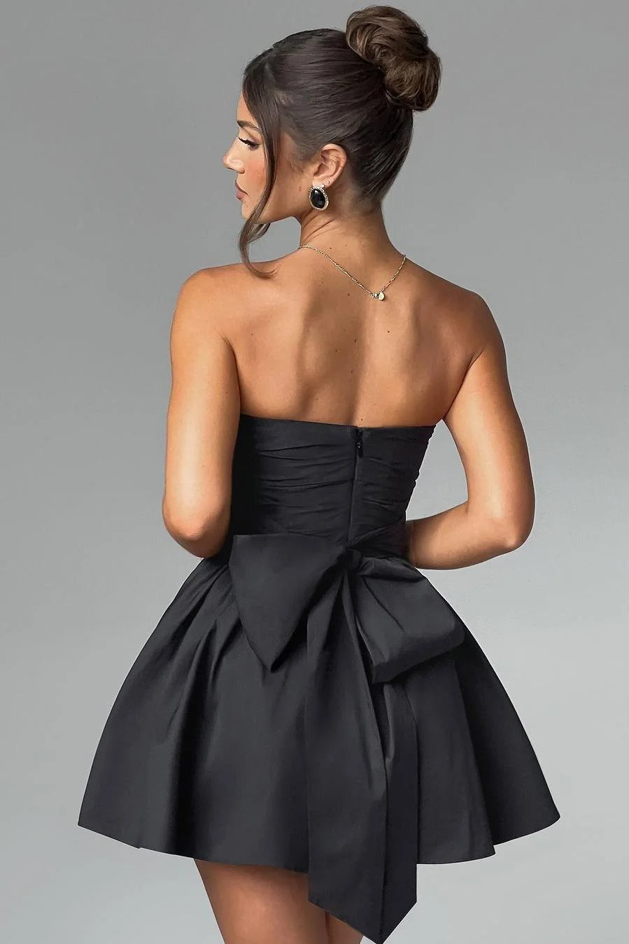 Black Sleeveless Strapless A Line Homecoming Dress With Bowknot