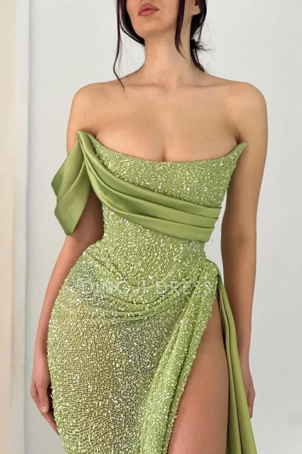 DingJiDress Chic Mermaid Off The Shoulder Long with High Slit Fashion Prom Dress