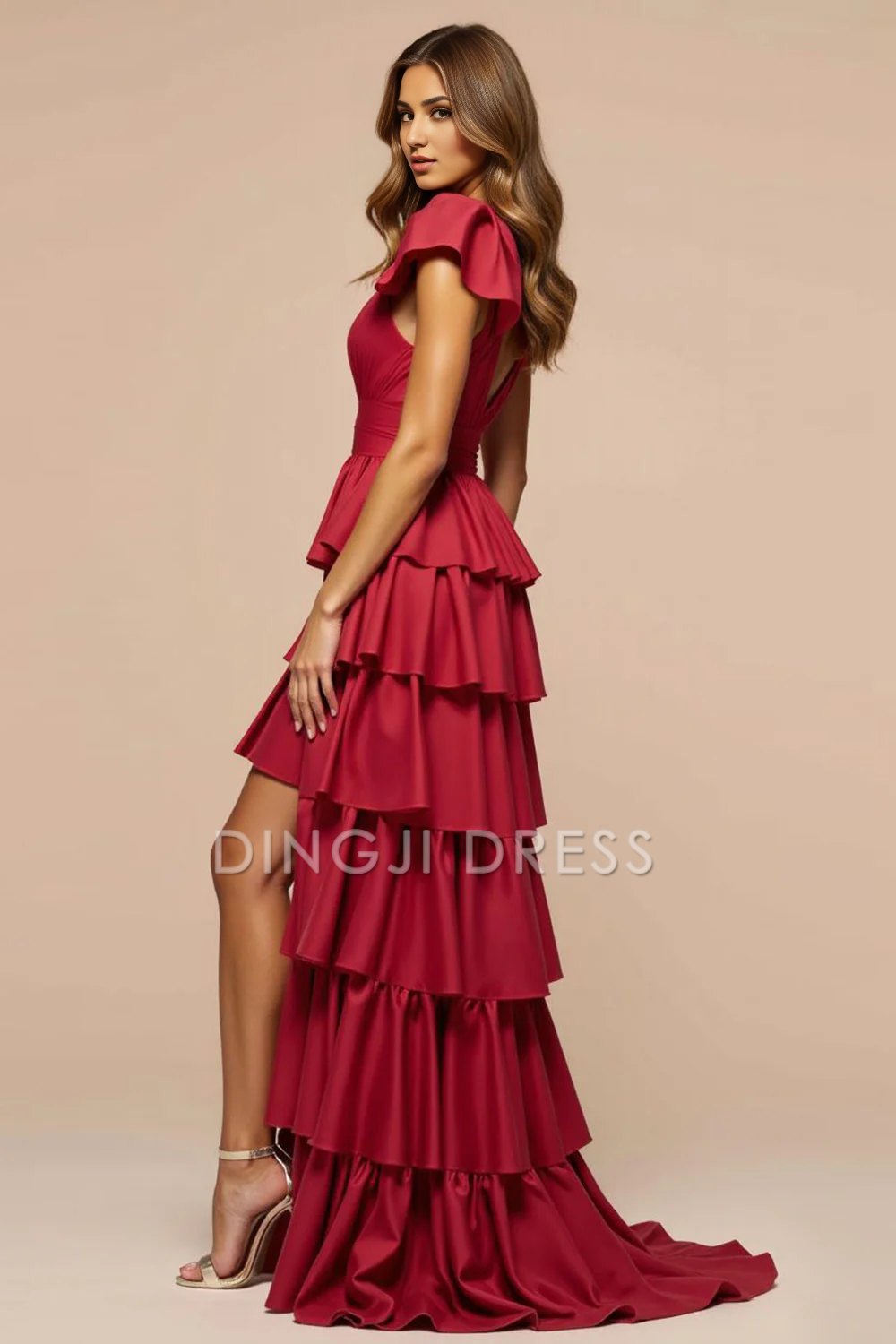 DingJiDress High Quality Dress Elegant A Line Deep V Neck Ruffles Tiers Fashion Long Prom Dress