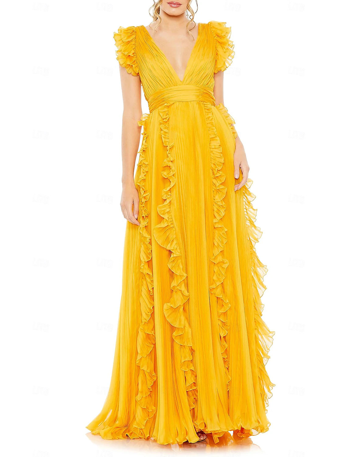 A-Line Wedding Guest Dresses Party Dress Evening Party Prom Floor Length Sleeveless V Neck Chiffon V Back with Pleats