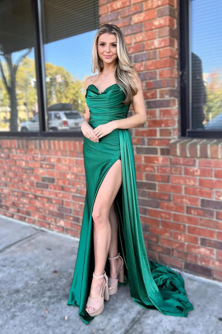 Mermaid Sweetheart Green Satin Ball Dress Strap