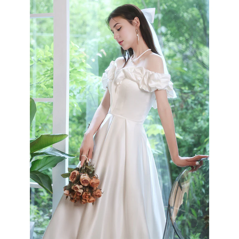 DingJiDress Formal Women's Dresses A Line Off Shoulder Satin Gorgeous Wedding Dress