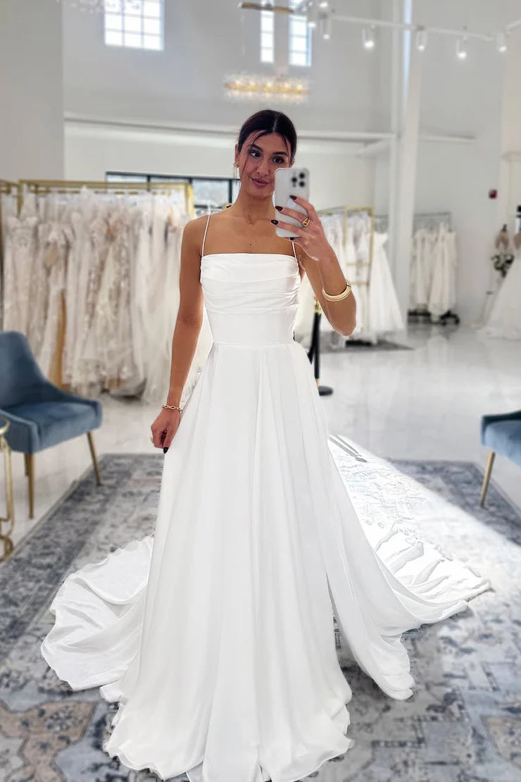 Fairy A Line Straps Pleat Chiffon Beach Wedding dress