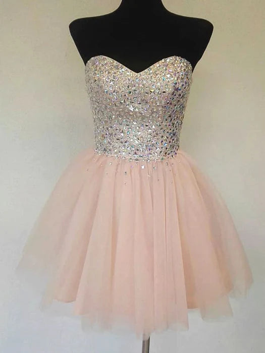 Sweetheart Neck Sequins Pink Short Prom Sequins Pink Homecoming Pink Formal Graduation Evening