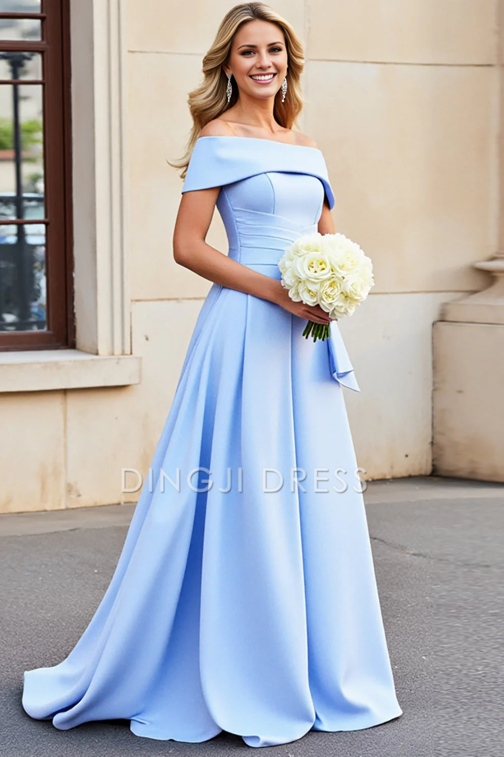 DingJiDress High Quality Dress A Line Off The Shoulder Satin Pleated Elegant Long Prom Dress