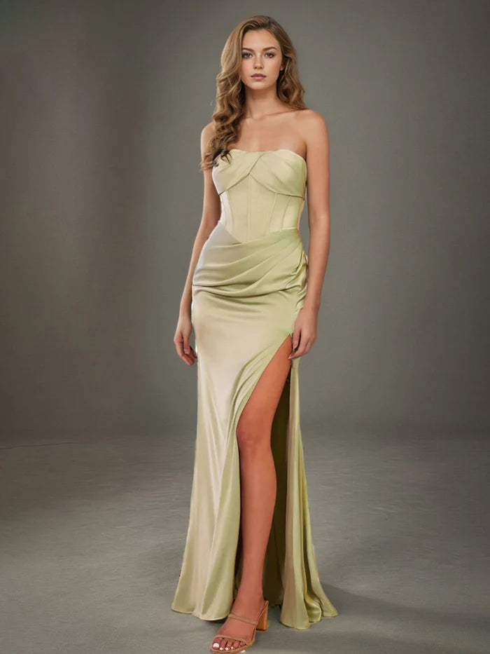 Sweetheart Trumpet/Mermaid Lace Bodice Maxi Prom Dress With Slit