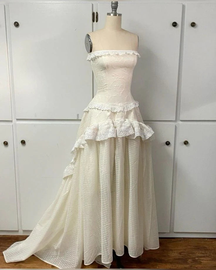 Strapless Lace Sleeveless Ivory Long Ball Dress Evening Dress