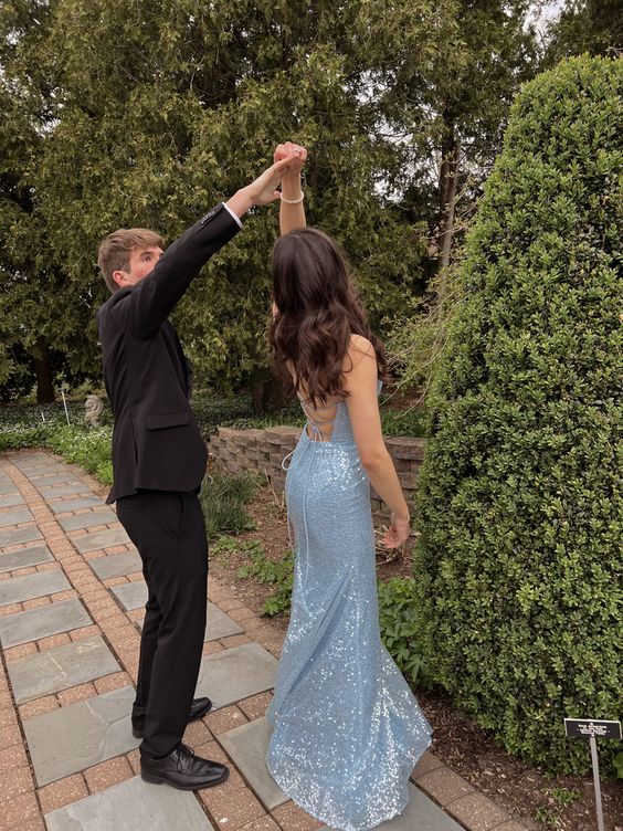 Light Blue Elegant Long Evening Gown Women Sexy Prom Dresses