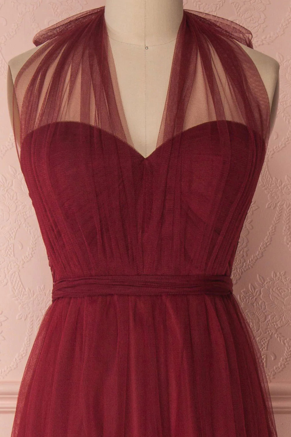 Burgundy tulle sweetheart long prom dress burgundy evening dress