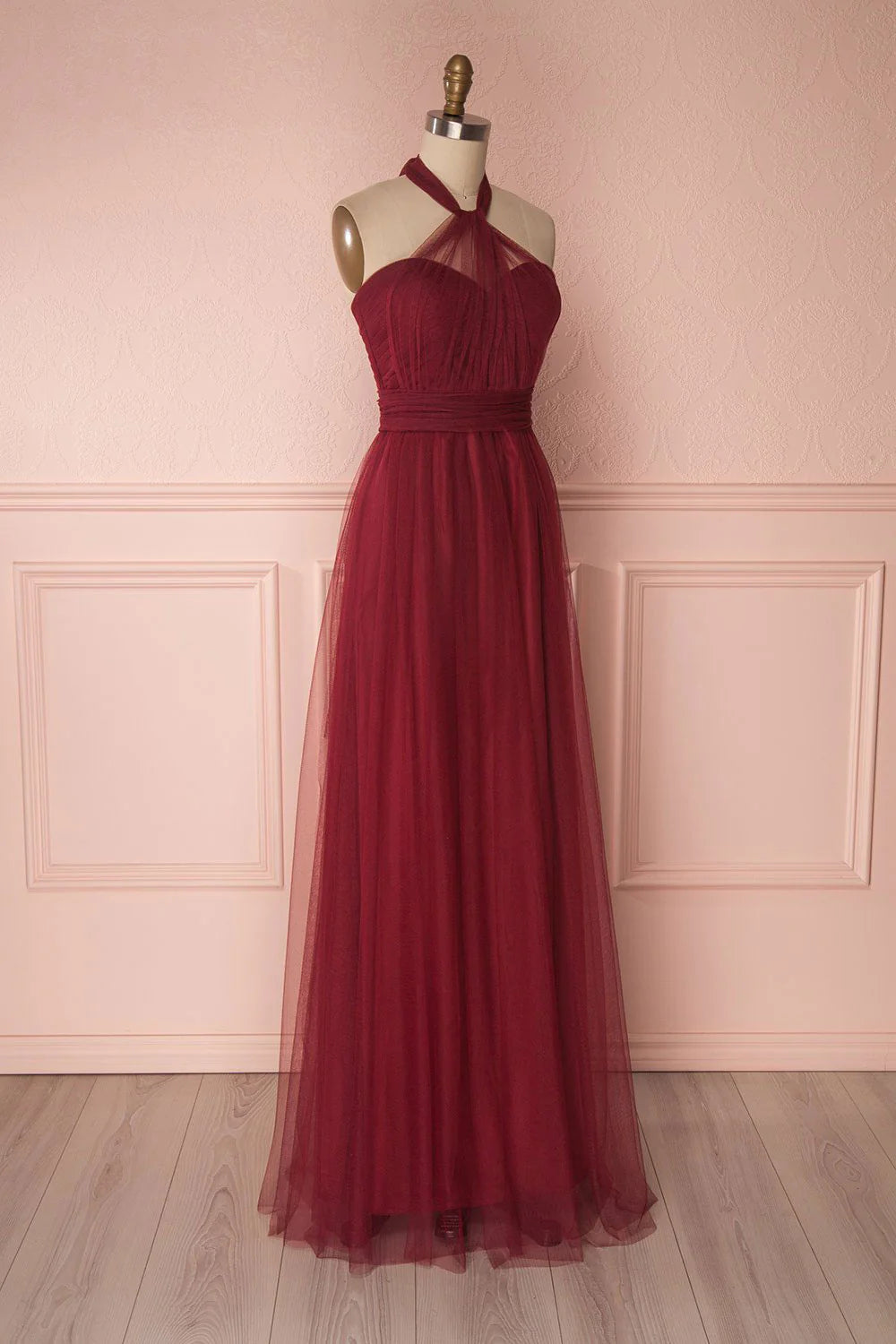 Burgundy tulle sweetheart long prom dress burgundy evening dress