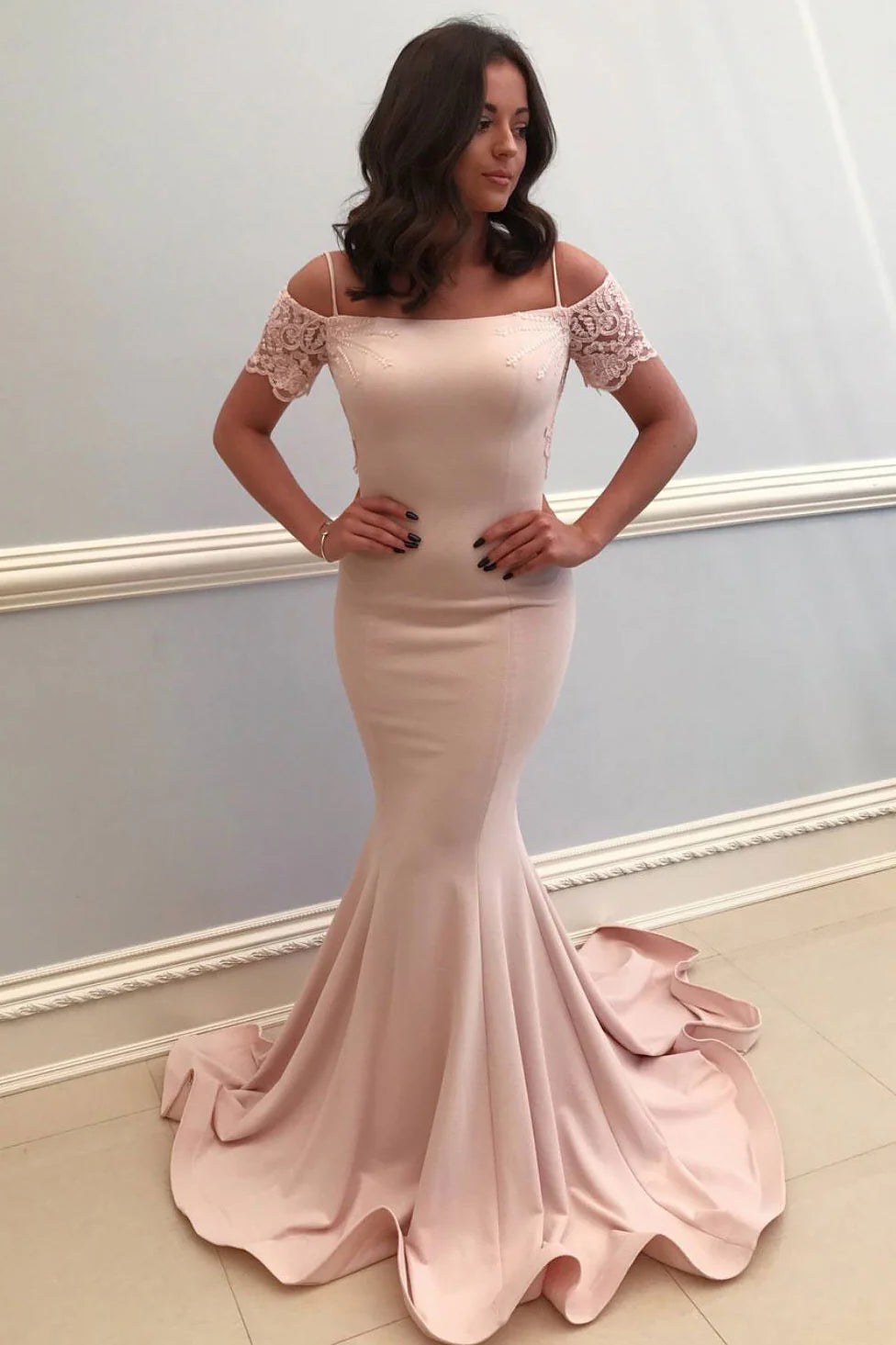 Pink satin mermaid long prom dress pink evening dress