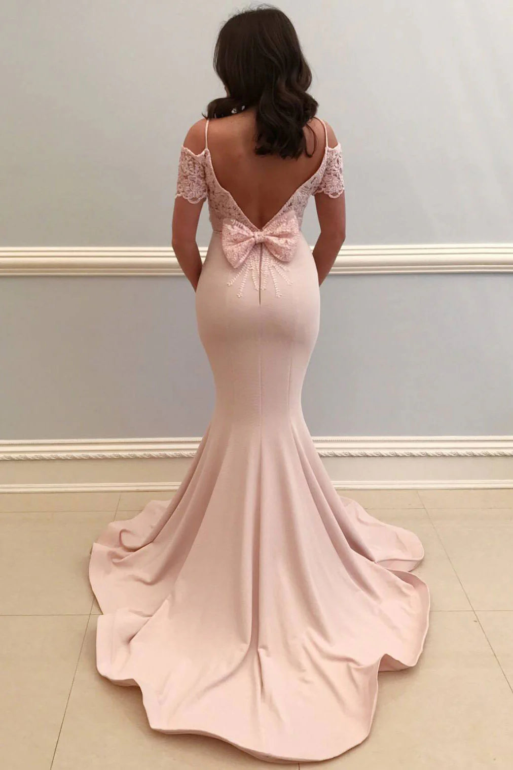 Pink satin mermaid long prom dress pink evening dress