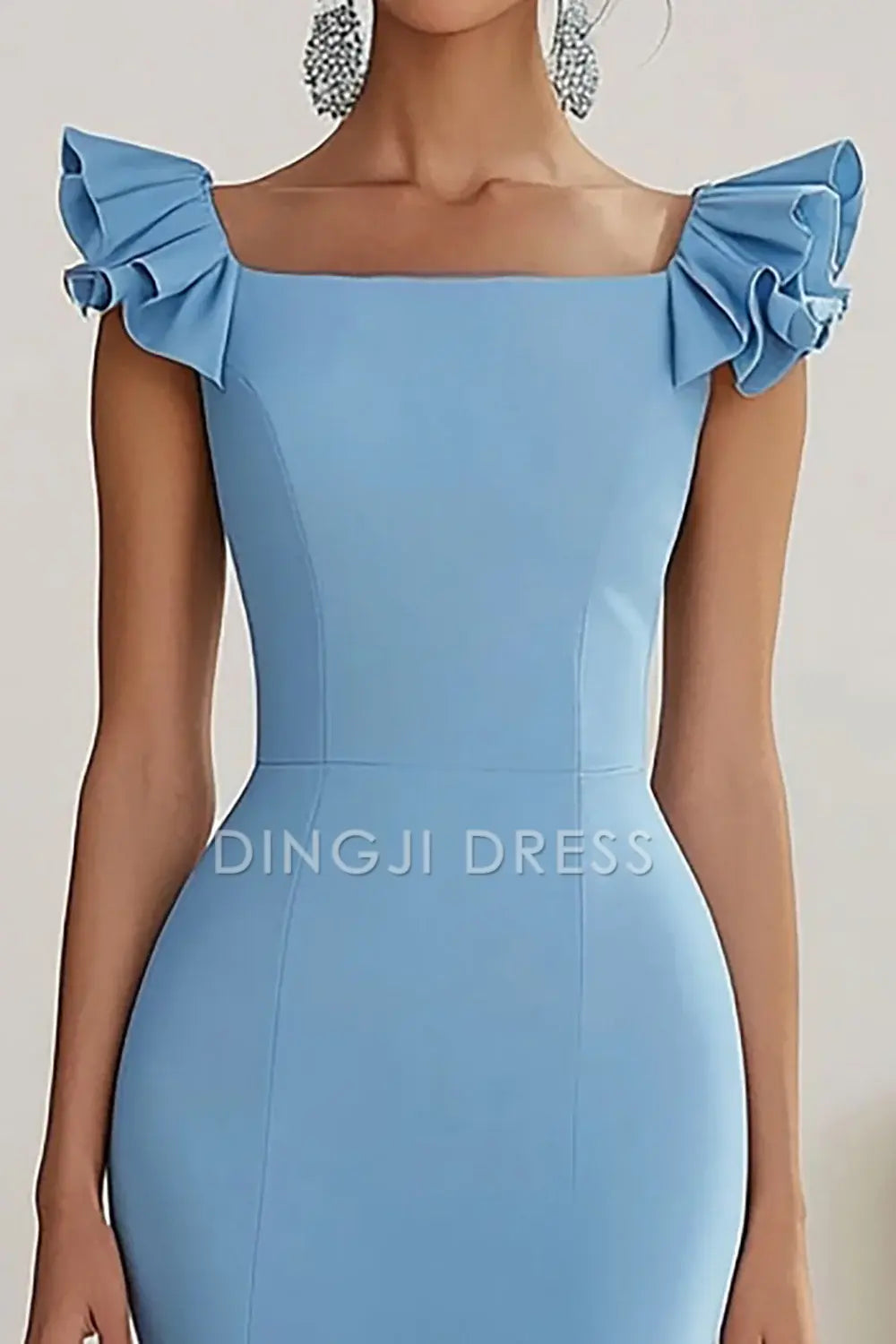 DingJiDress High Quality Dress Square Neck Mermaid Flying Sleeves Satin Formal Dress With Ruffles Elegant Long Prom Dress