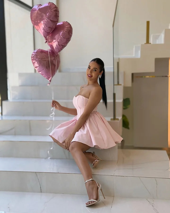 Pink Sleeveless Strapless Sweetheart Short Homecoming Dress