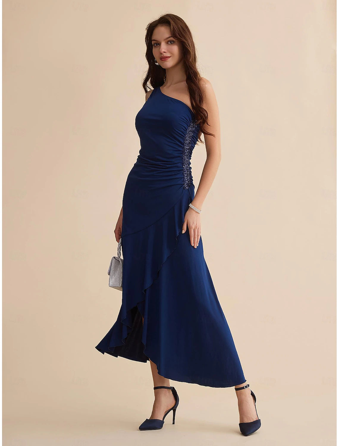 Navy Blue Sequin Party/Wedding Guest Hem Party Ruffle Sleeveless Maxi Dress dress to impress