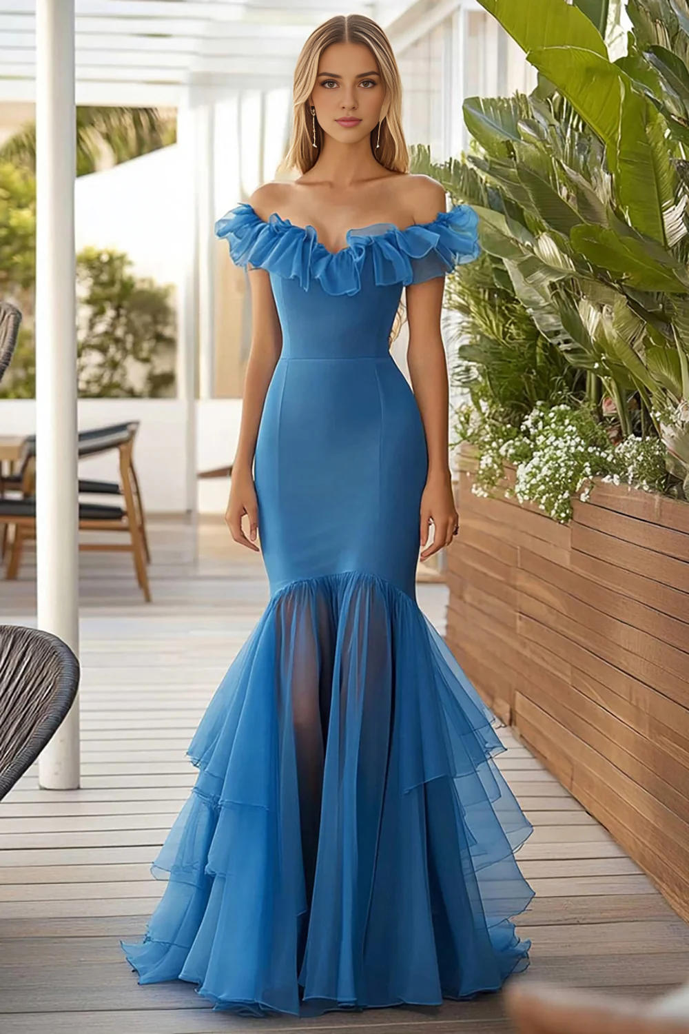 DingJiDress High Quality Dress Elegant Mermaid Off The Shoulder Tiers Ruched Long Fashion Prom Dress