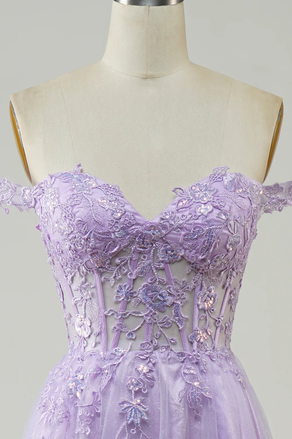 DingJiDress Purple Corset A-Line Long Tulle Prom Dress with Lace