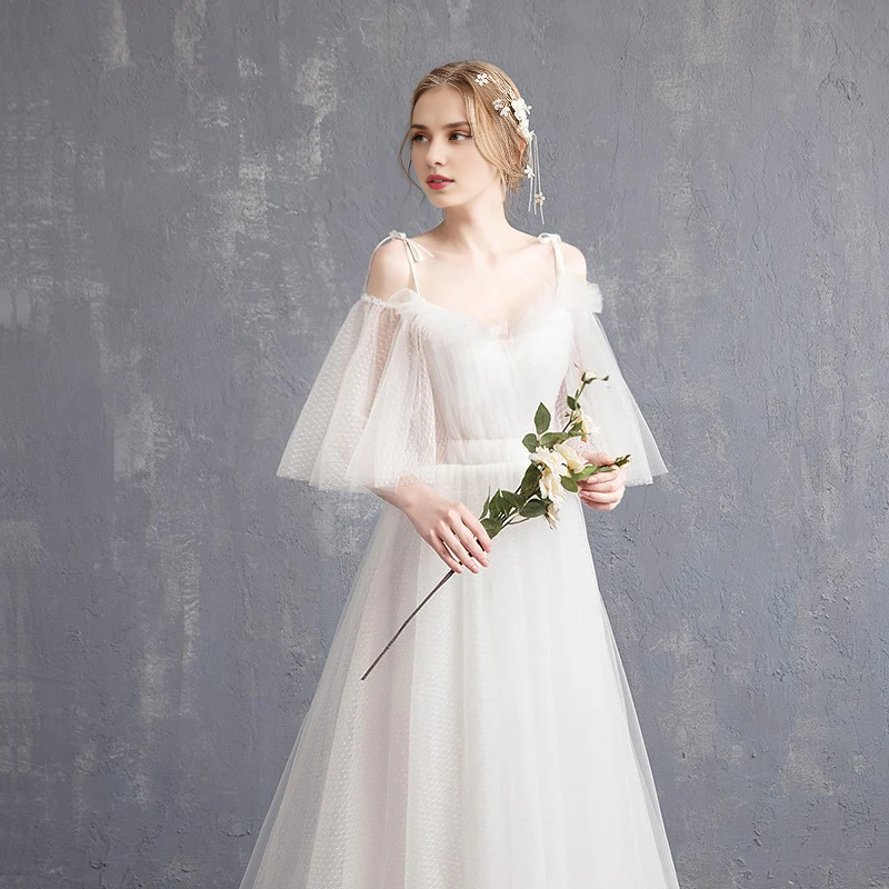 DingJiDress Formal Women's Dresses A Line Sweetheart Tulle Spaghetti Strap Long Wedding Dress