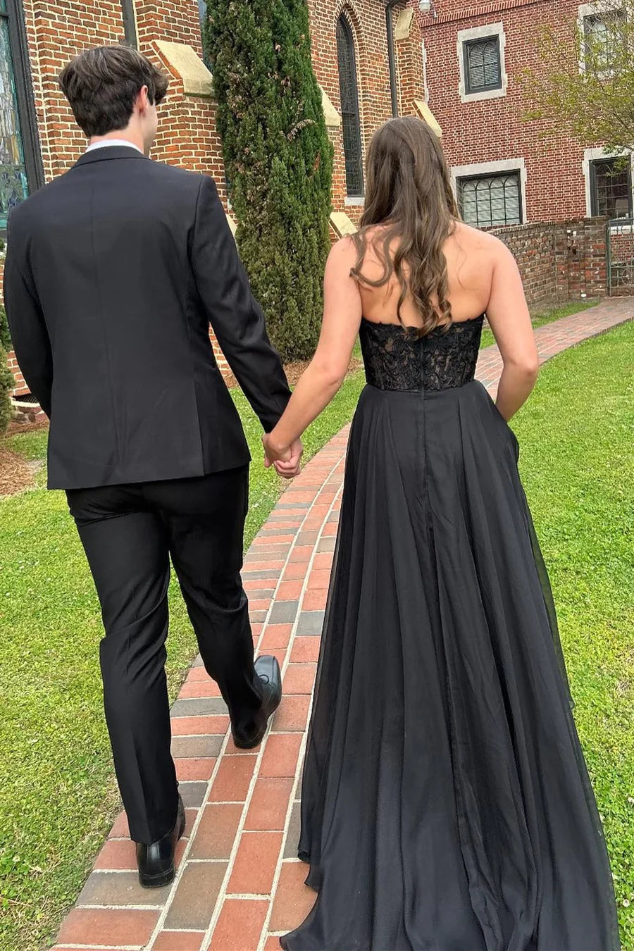 Magenta Chiffon Appliques Strapless A-Line Long Prom Dress