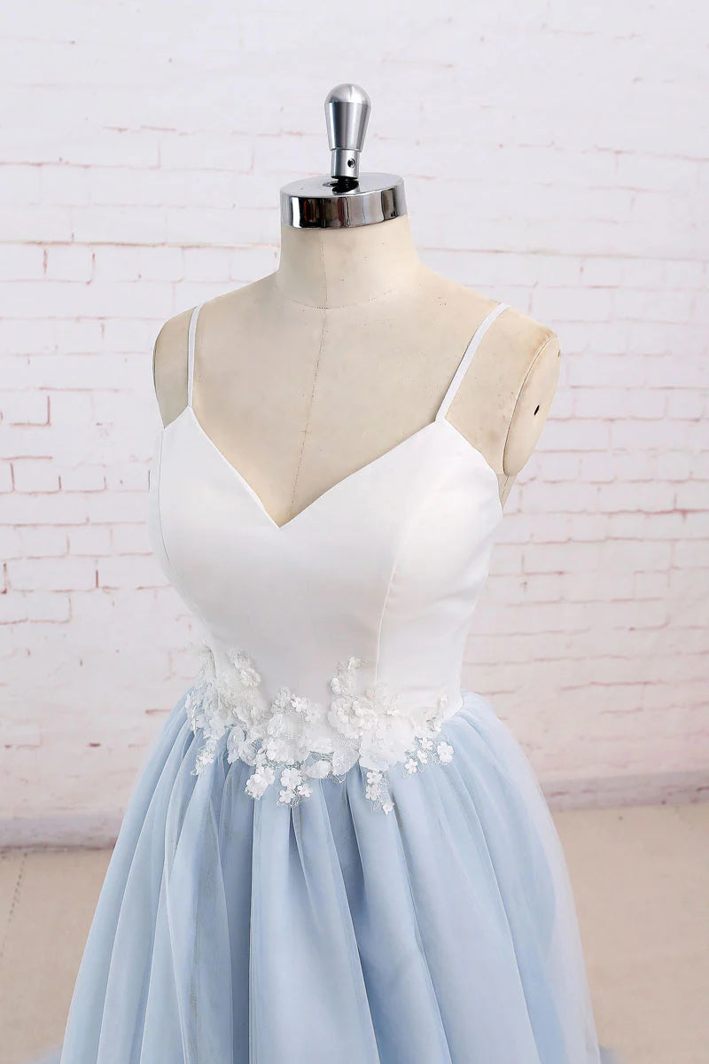 Simple blue tulle long prom dress tulle wedding dress