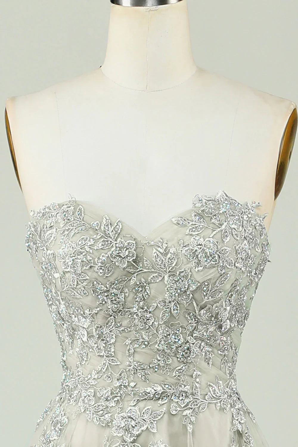 DingJiDress Sweetheart Beaded Light Green Long Prom Dress with Slit Front