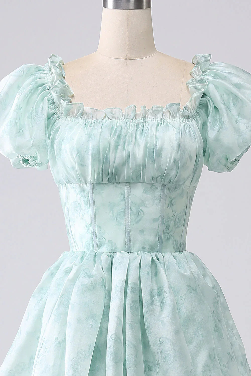 DingJiDress Green A Line Square Neck Tiered Long Prom Dress with Ruffles