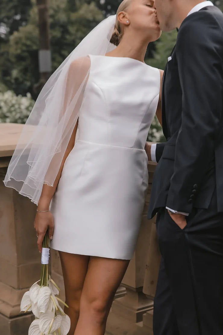 Fashion Round neck Satin Short Wedding dress