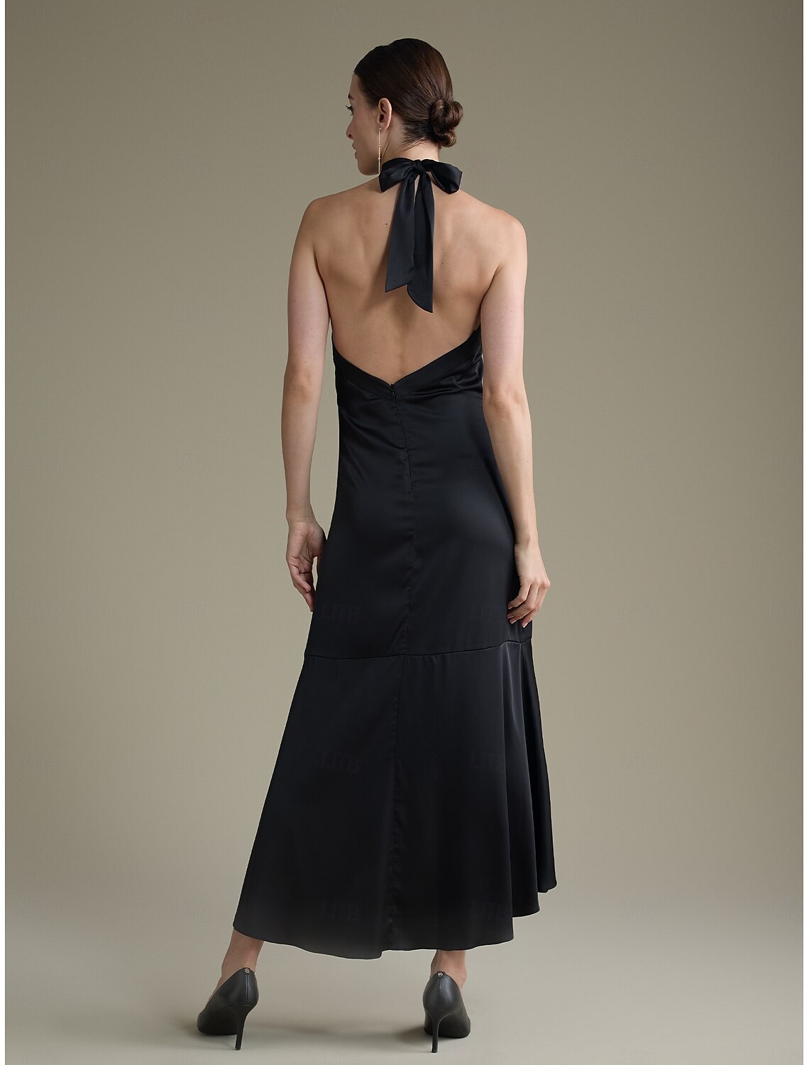 Satin Ruffle Halter Tie Back Sleeveless Elegant Party/Wedding Guest Dress dress to impress