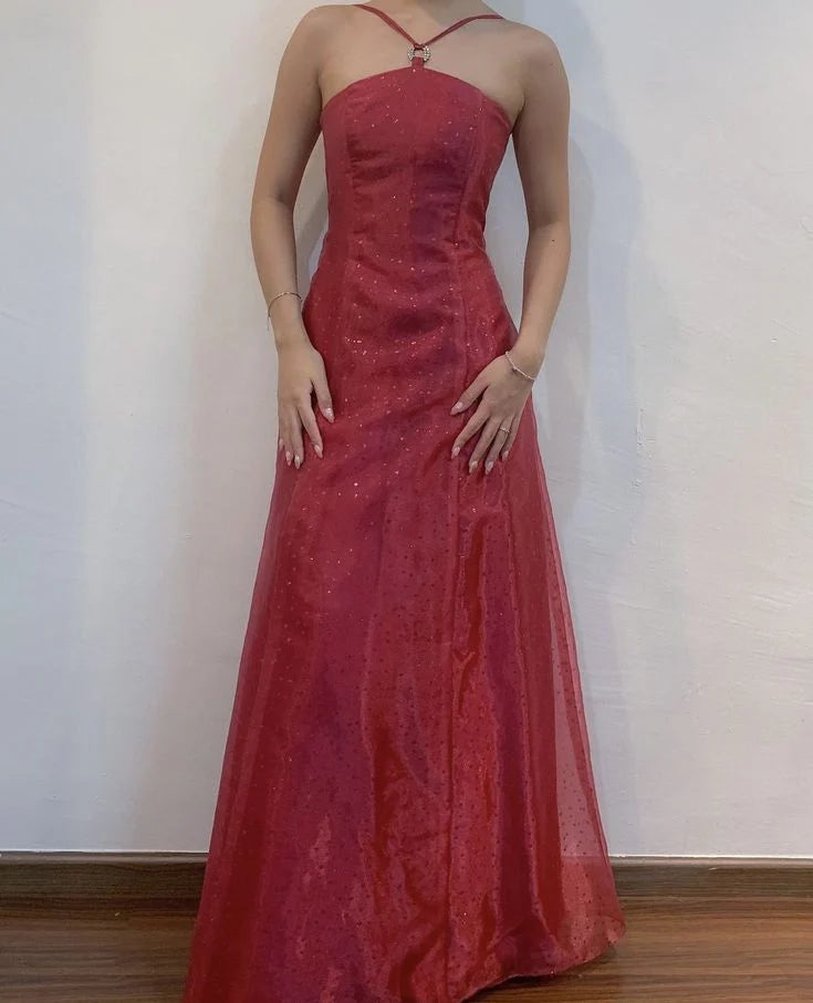 Red neck hanging chiffon evening gown fashionable long ball gown