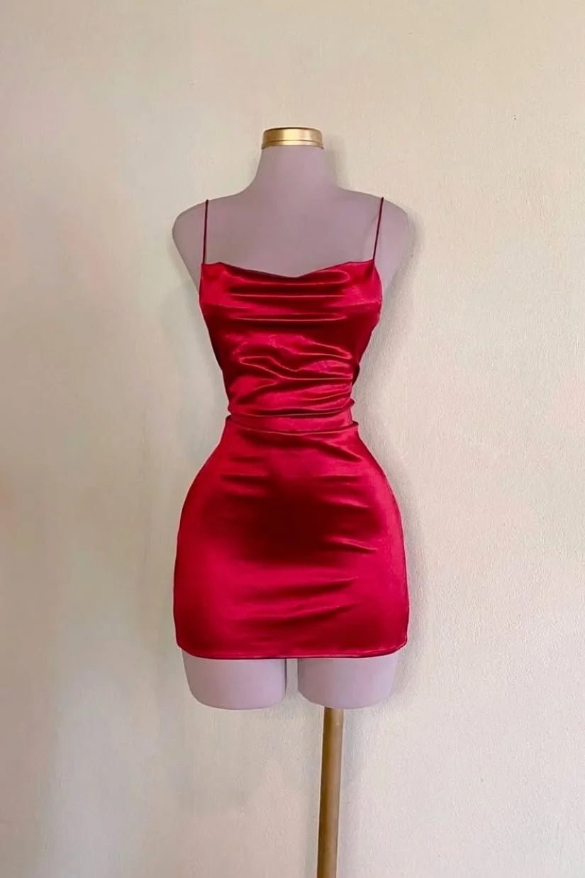 Red Spaghetti Straps Sleeveless Square Homecoming Dress