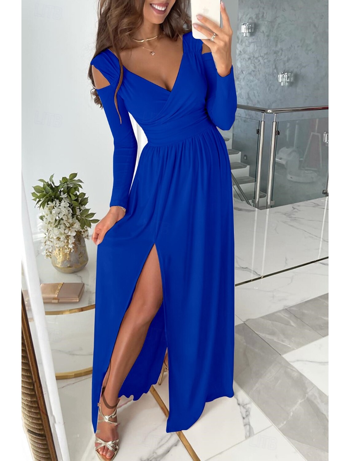 Women's Long Dress Maxi Dress Prom Dress Party Dress Elegant Fashion Party Special Occasion Regular Fit Plain Long Sleeve V Neck Black Red Blue Green Summer