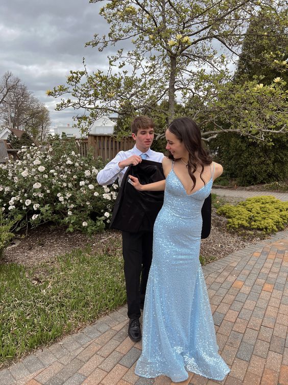 Light Blue Elegant Long Evening Gown Women Sexy Prom Dresses