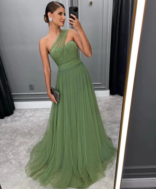 Simple green chiffon long ball dress party dress