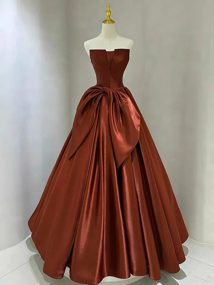 Simple, elegant, and fashionable satin strapless ball gown