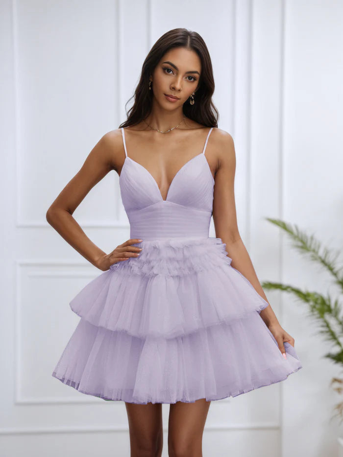 Spaghetti Straps Layers Tulle Candy Pink Sleeveless Homecoming Dress