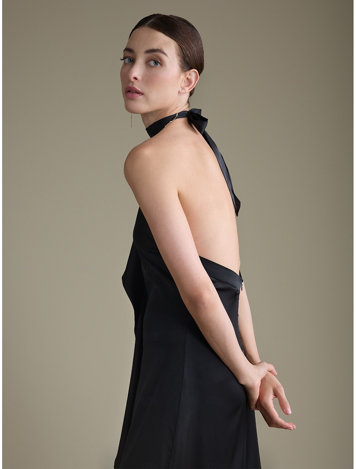 Satin Ruffle Halter Tie Back Sleeveless Elegant Party/Wedding Guest Dress dress to impress