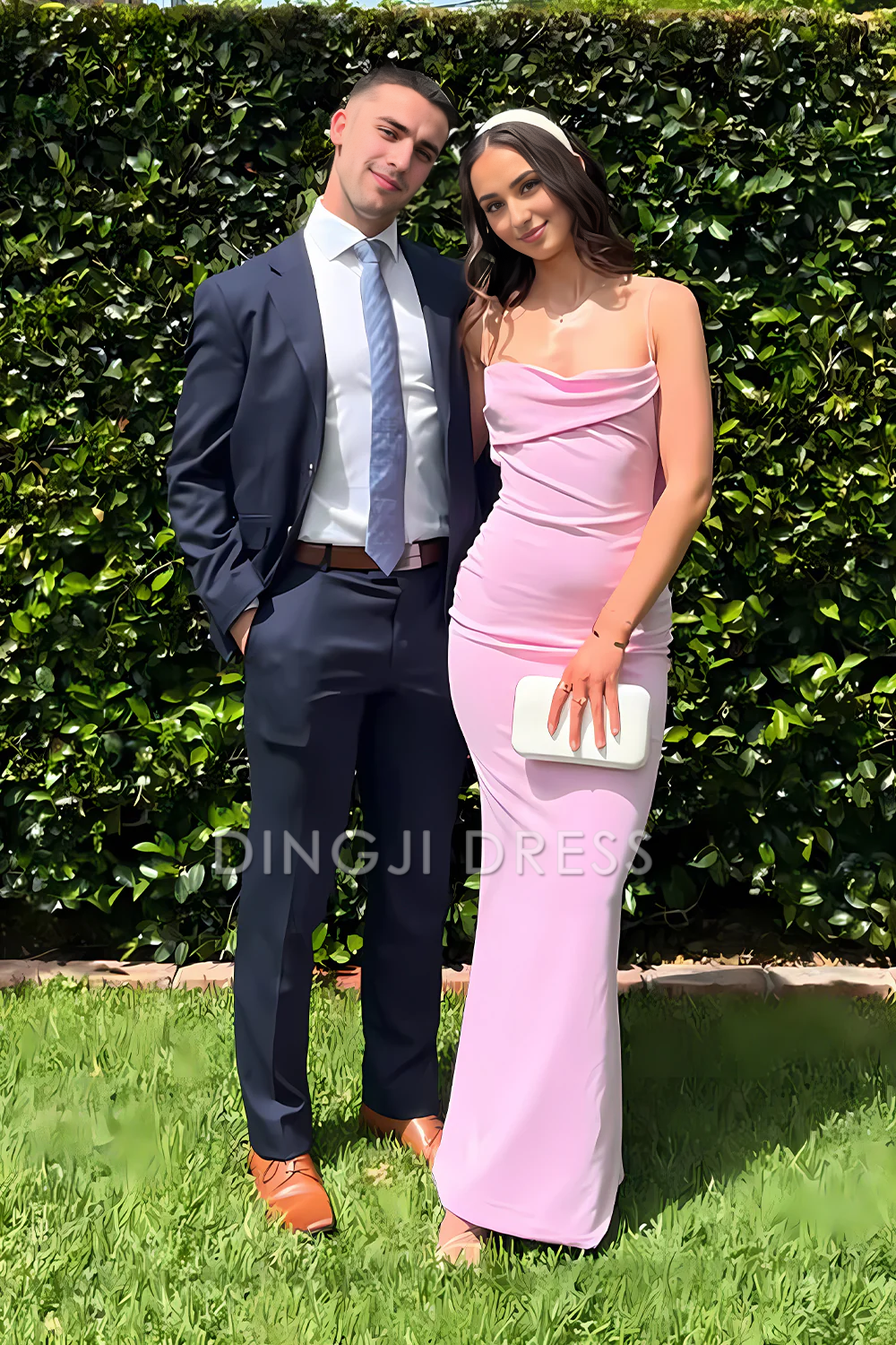 DingJiDress Trendy Sheath Spaghetti Straps Long with Pleated Elegant Prom Dress