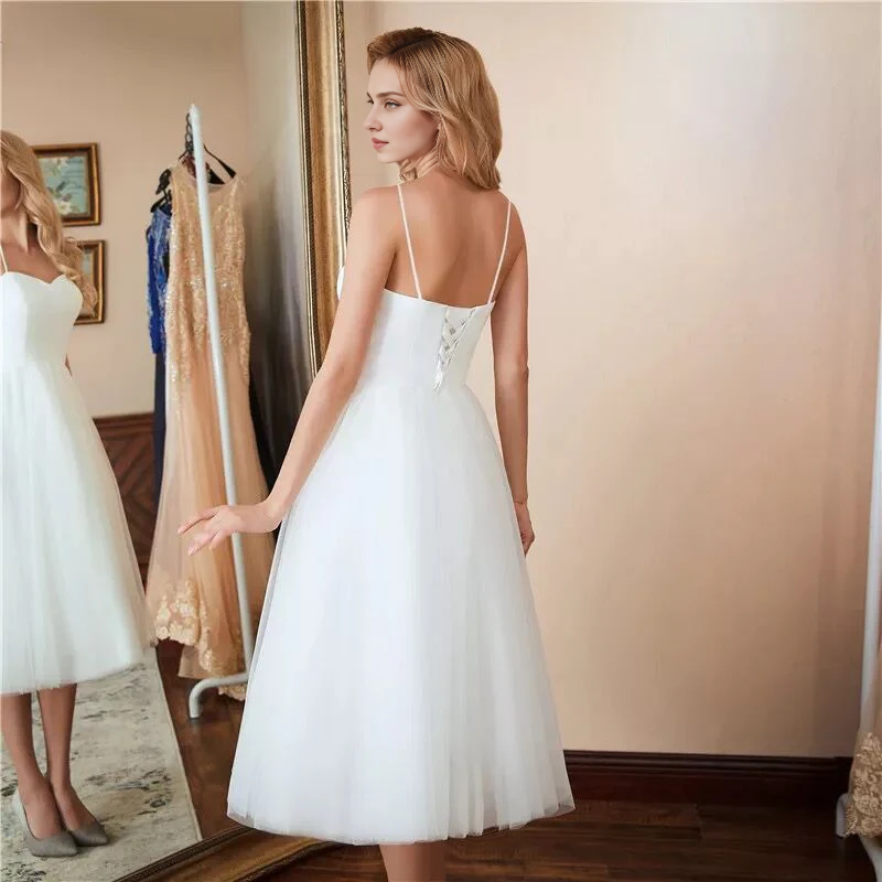 DingJiDress Formal Women's Dresses Spaghetti Straps simple Backless Tulle Wedding Dress