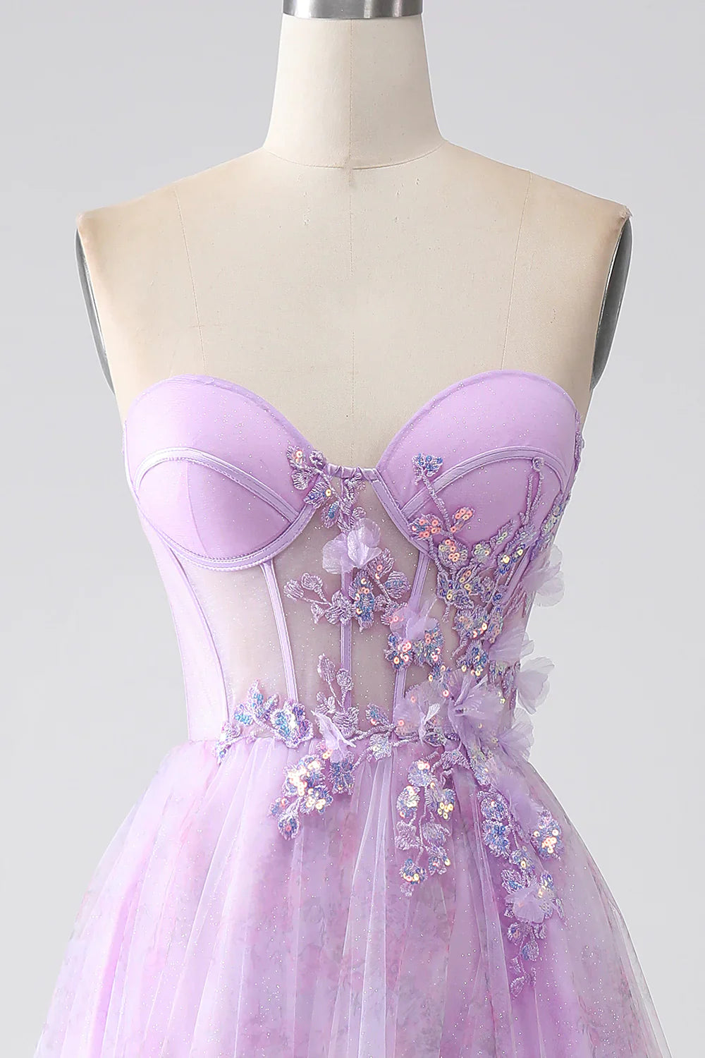 DingJiDress Lavender Printed Strapless Corset Prom Dress with Beading