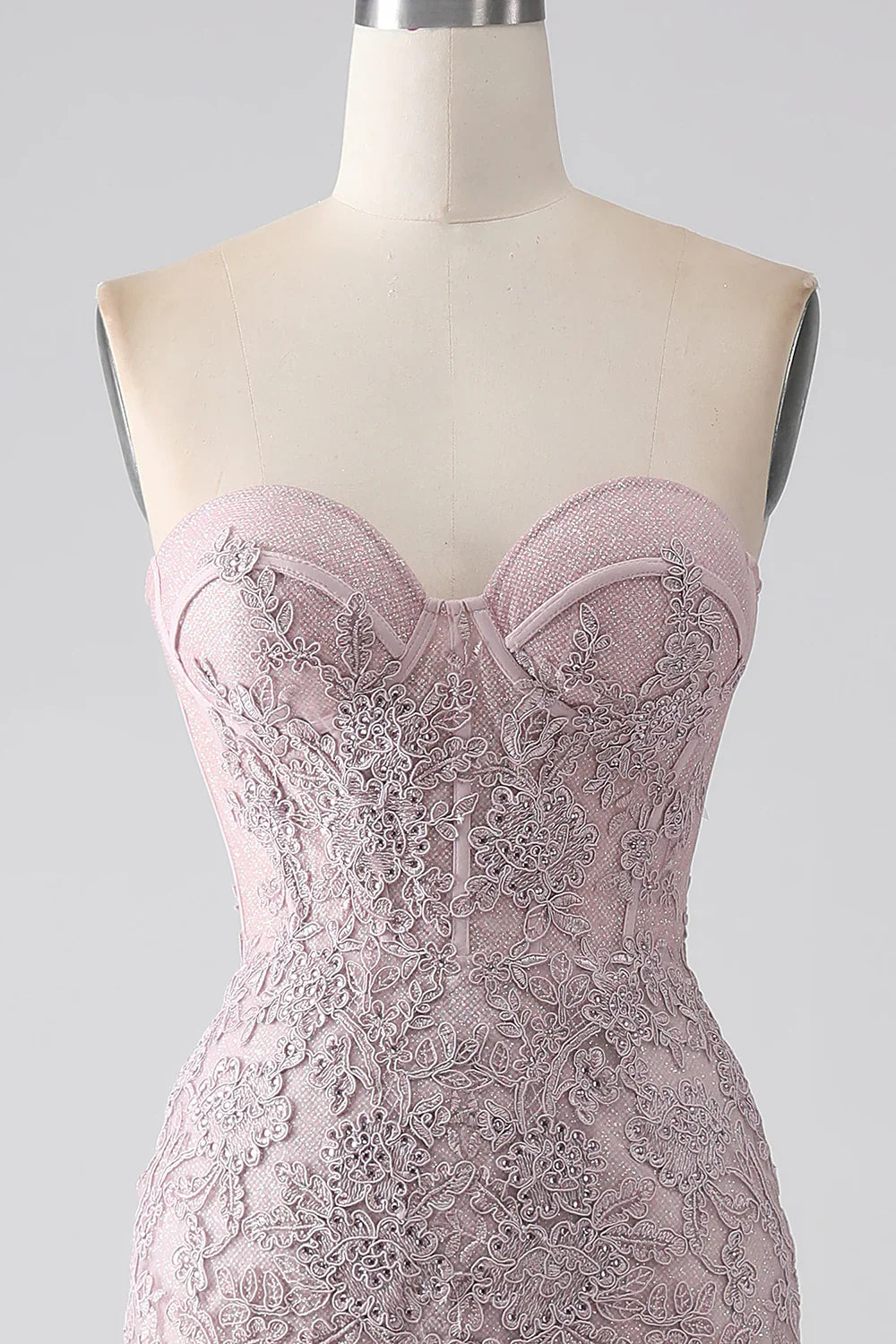 DingJiDress Sparkly Blush Strapless Mermaid Corset Prom Dress with Appliques