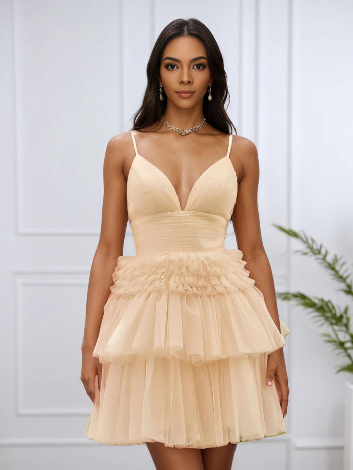 Spaghetti Straps Layers Tulle Candy Pink Sleeveless Homecoming Dress