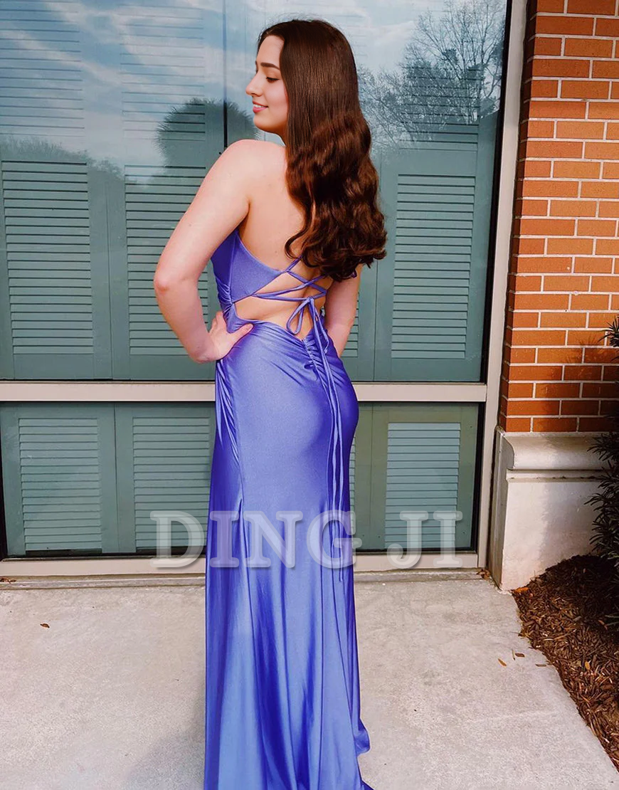 DingJiDress Evening Dress Sheath Spaghetti Straps Corset Back Prom Dress Backless Side Fork Formal Wear Dresses Wedding Guest Dresses