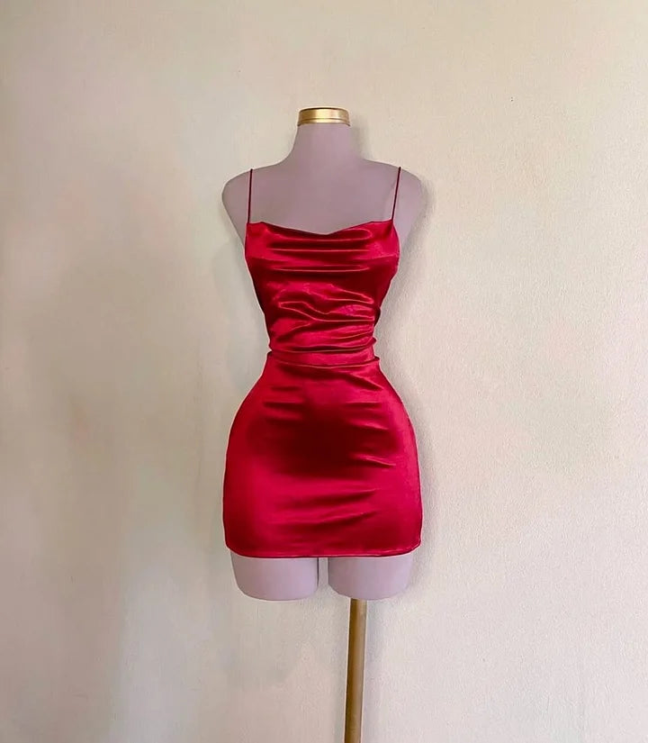 Red Spaghetti Straps Sleeveless Square Homecoming Dress