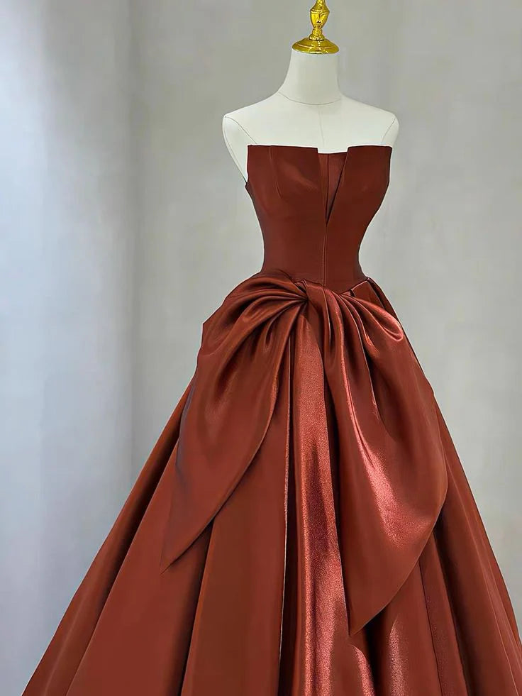 Simple, elegant, and fashionable satin strapless ball gown