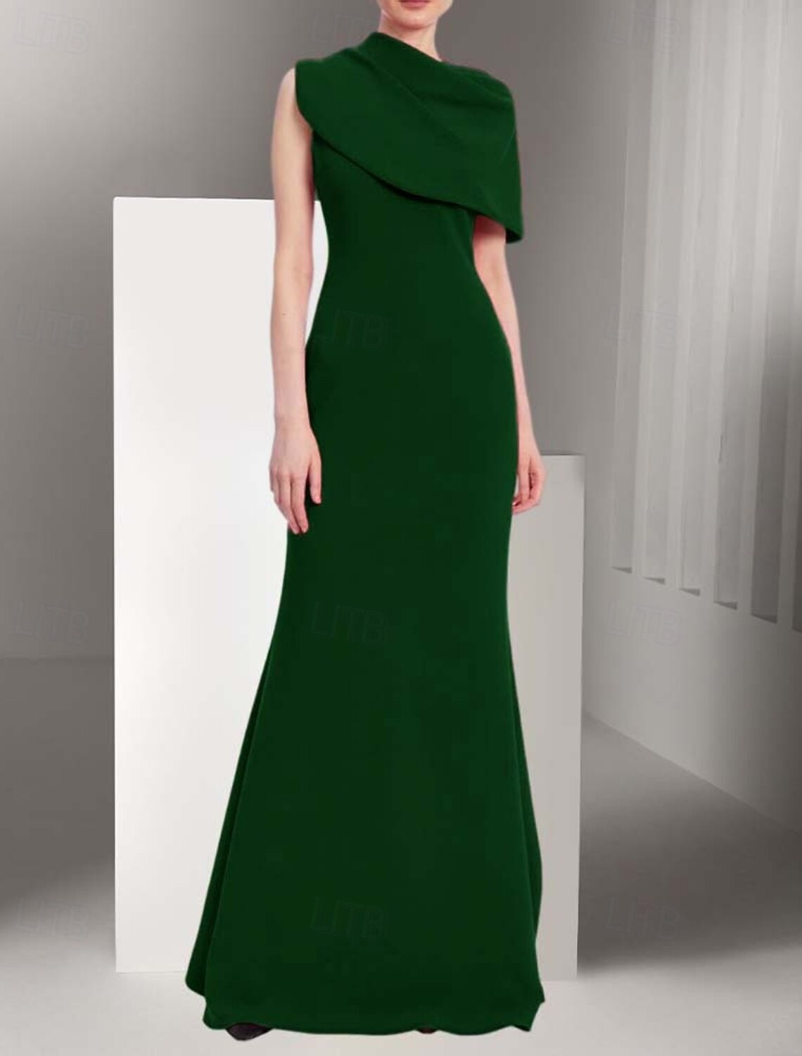 Sheath / Column Evening Gown Elegant Dress Formal Wedding Floor Length Sleeveless Asymmetrical Neck Stretch Crepe with Drapping