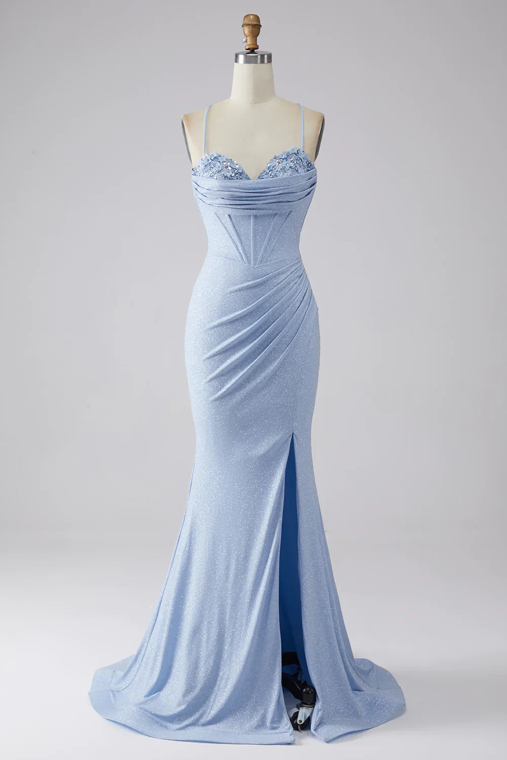 DingJiDress Light Blue Sparkly Mermaid Prom Dress with Slit